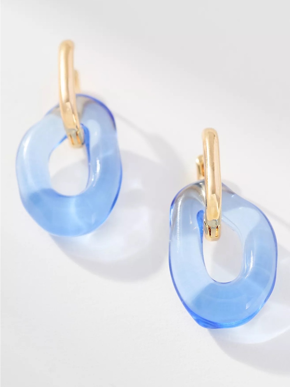 Anthropologie Translucent Blue Link Earrings with Gold Hoops